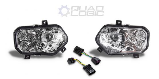 Polaris Scrambler 850 1000, RZR 800 900 Chrome LED Headlights & Adapter Harnesses