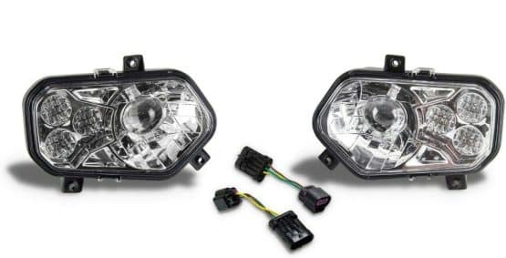 100-3435 Polaris Scrambler 850 1000 RZR 800 900 Chrome LED Headlights & Adapter Harnesses