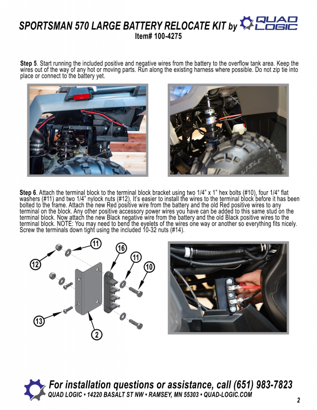 Sportsman 570 Large Battery Relocate Kit instructions continued. Polaris RZR, Polaris Ranger, Polaris Sportsman. Battery Parts and accessories. 