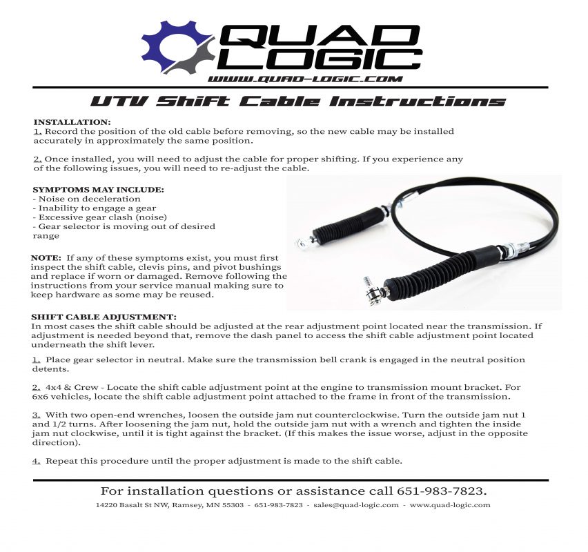 UTV shift cable instructions. New shift cable in stock, for Polaris and Can-Am ATVs. Aftermarket shift cable for off-road vehicles. 