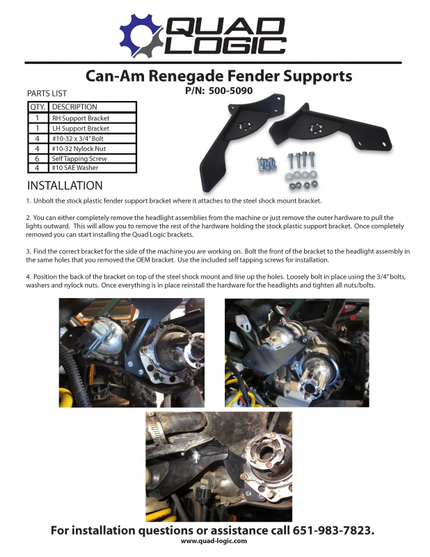 Can-Am Fender Supports for the Renegade. Upgrade for the plastic fender support bracket where it attaches to the steel shock mount bracket. Can-Am parts and accessories in stock. 