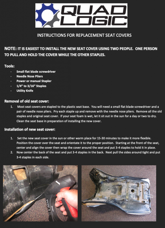 Instruction for replacement seat covers. 